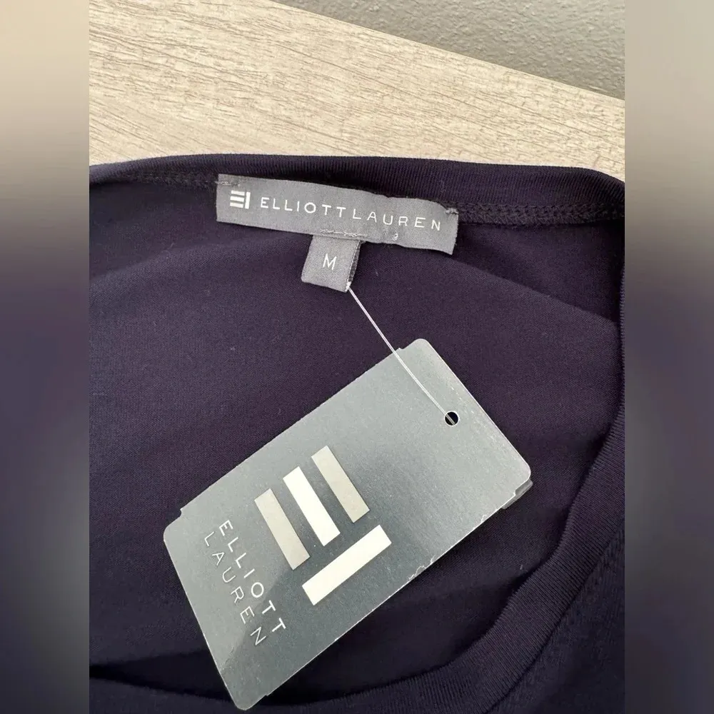 Elliott Lauren Navy Side Slit Top Long Sleeve Luxe Work NWT Size Medium Blue - Image 10