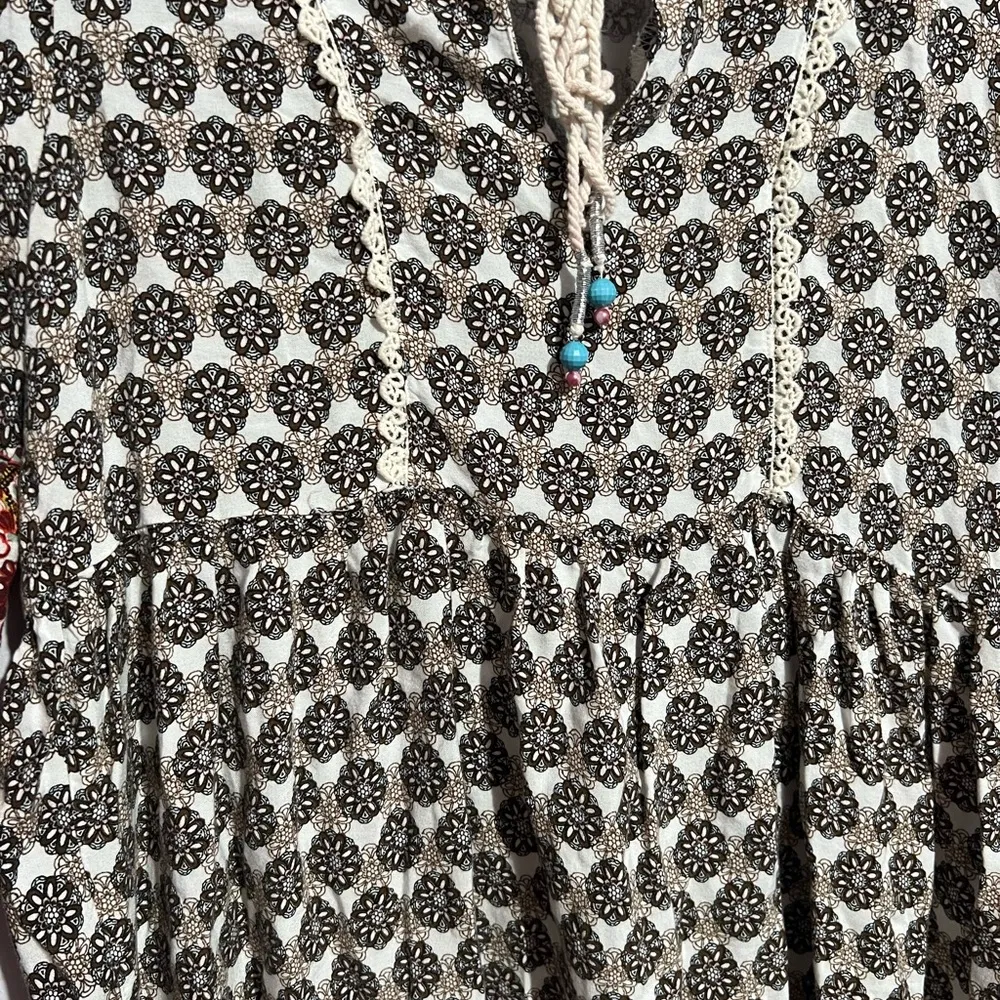 Haute Monde Floral 3/4 Sleeve Flowy Tassel Mini Dress - Image 3