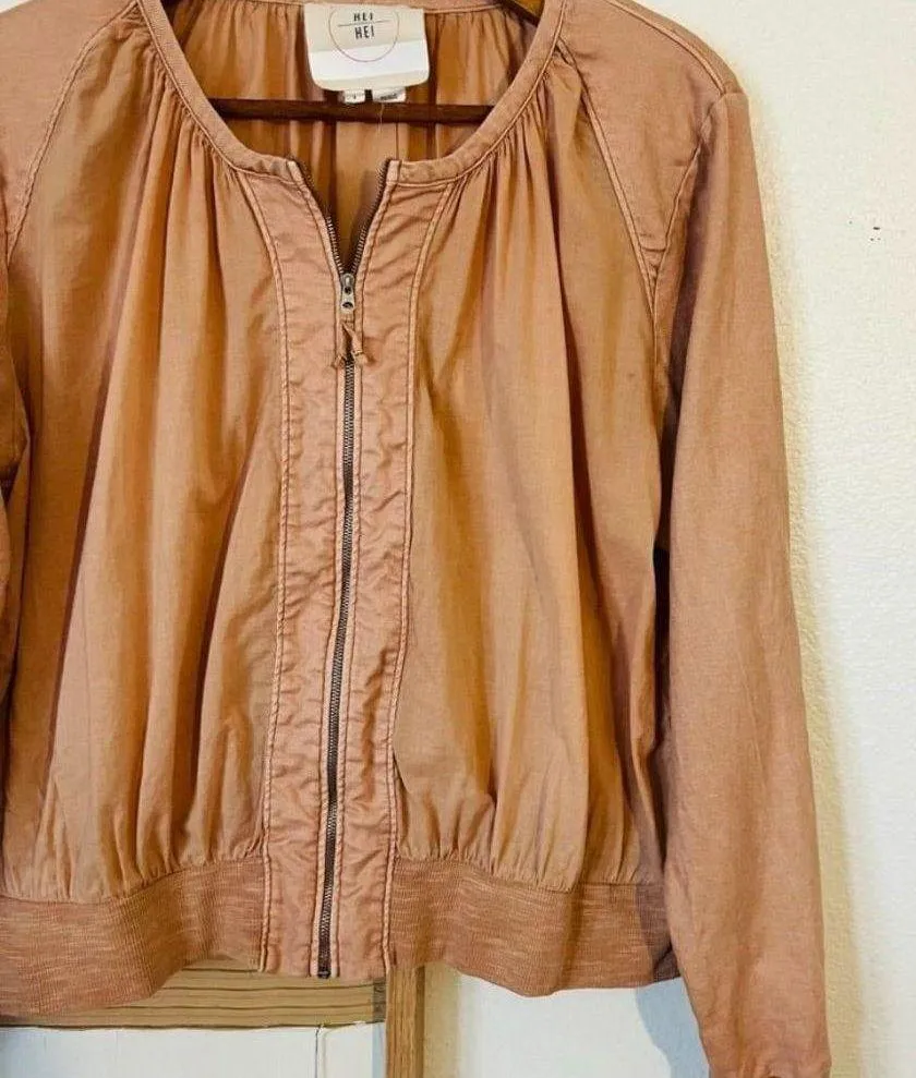 Hei Hei Hilltop Bomber Clay Pink Zip Up Linen Lightweight Jacket - Image 3