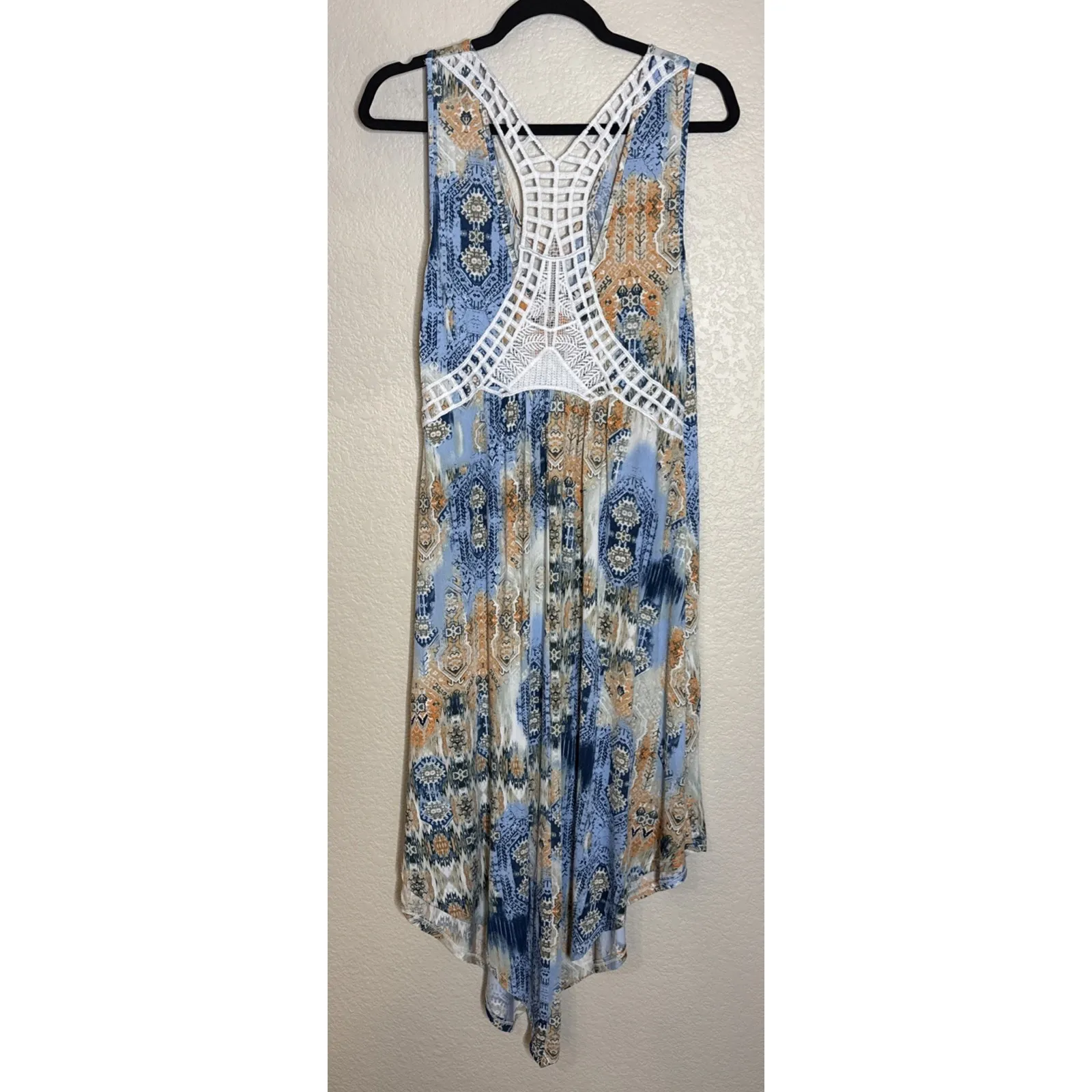 One World Womens Large Colorful Sleeveless Floral Midi Dress Crochet Back Boho - Image 2