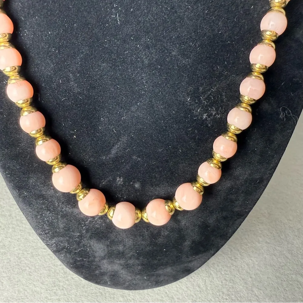Avon Necklace Vintage Pink Bead Gold Tone Capped Demi Parure Classic - Image 2