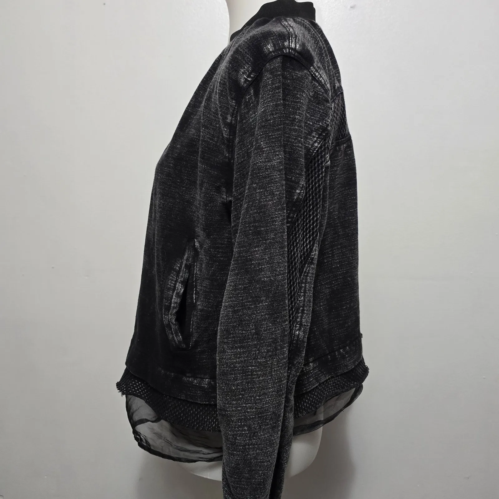 Buckle GILDED INTENT Black Washed Mesh Panel Bomber Jacket Size M Whimsigoth - Image 3