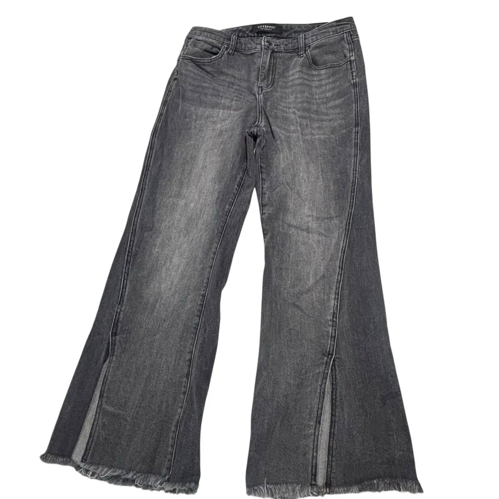 Liverpool Hannah Crop Flare Jeans Womens 10/30 Morel Slit Raw Hem Boho Chic Gray - Image 2