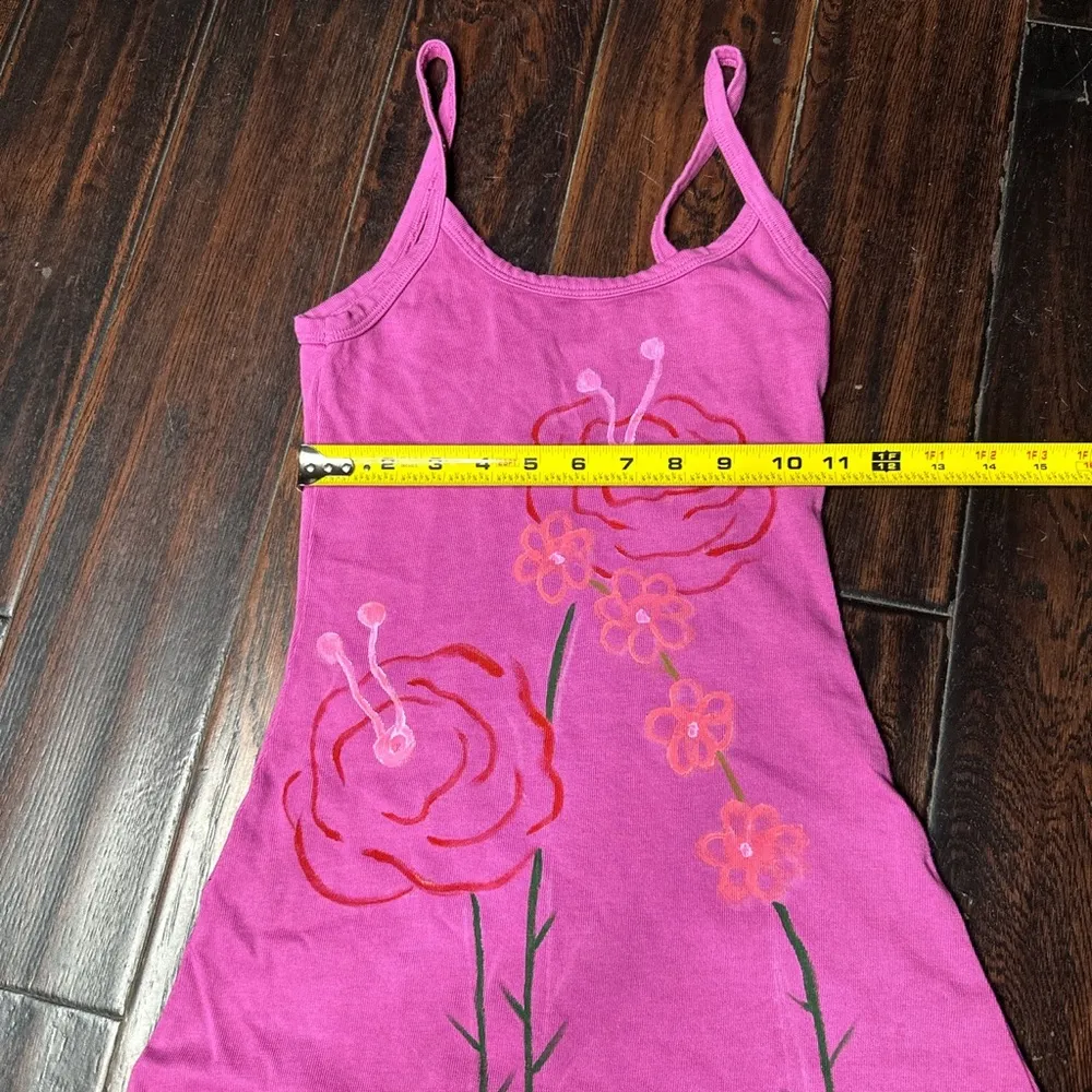 Spaghetti strap casual mini dress cotton coastal basic classic hand painted - Image 3