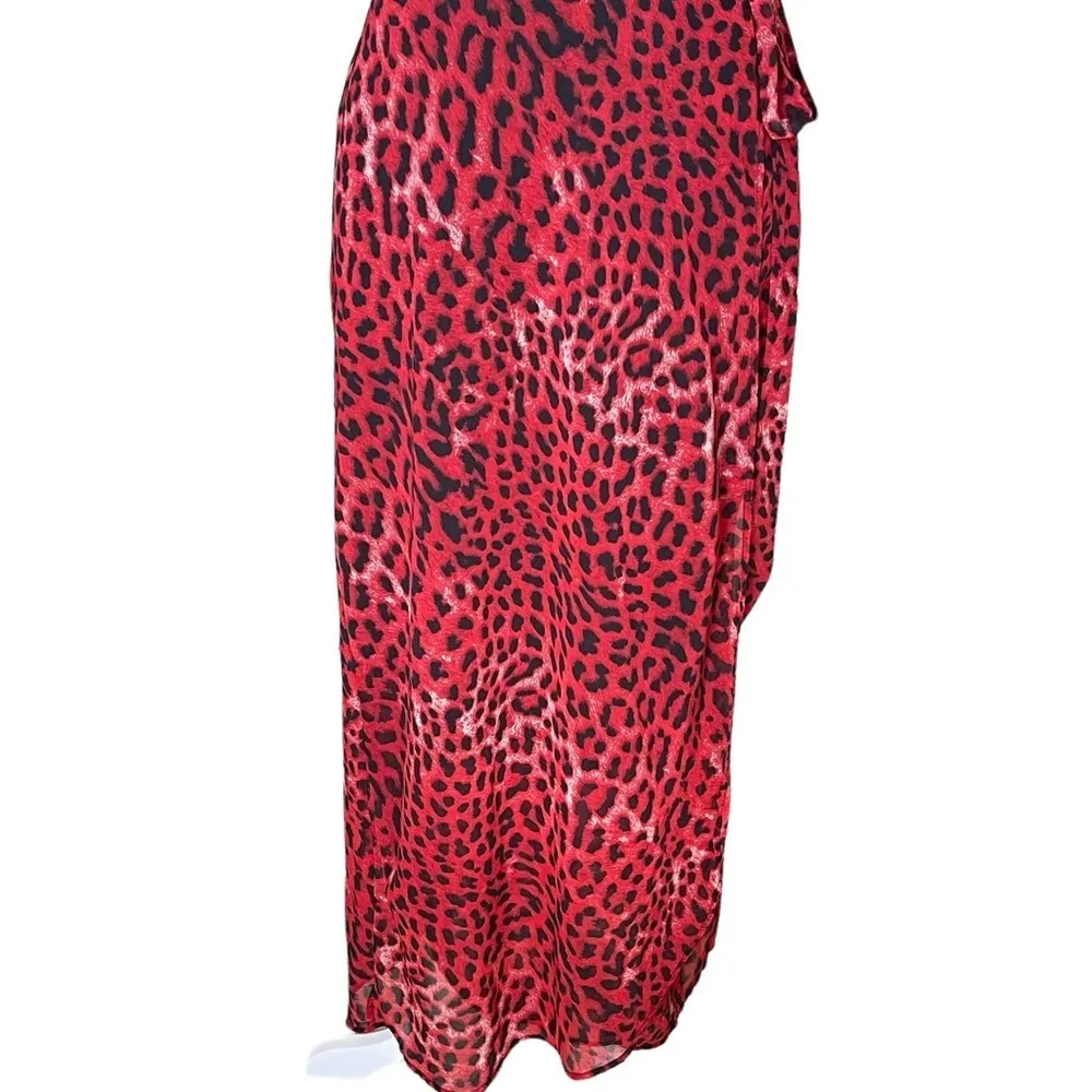 Women’s Leopard Animal Print Wrap Dress Size 12 Red Midi - Image 5