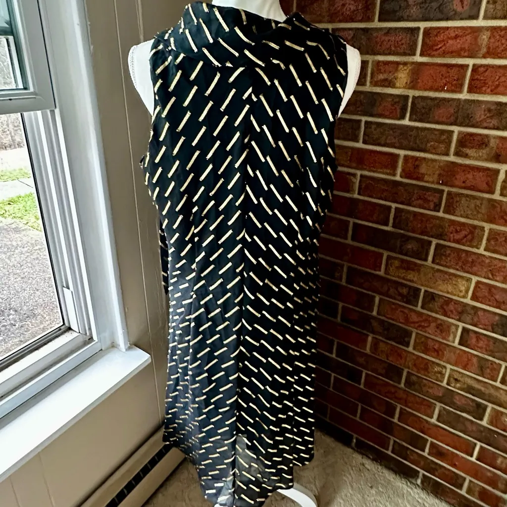 Robbie Bee Black Gold Sleeveless A-Line Dress Shear Sheath Scarf Cowl Neck Party - Image 9