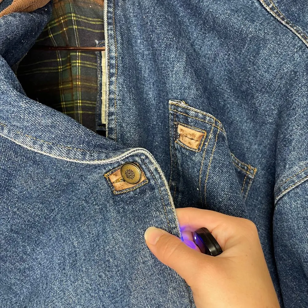 Laurice Outerwear Vintage 90s Denim Flannel Lined Button Up Jacket size Large - Image 9