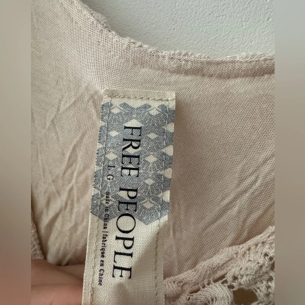 FREE PEOPLE Cream Crochet Lace Scoop Neck Bodycon Short Sleeve Mini Dress - Image 6