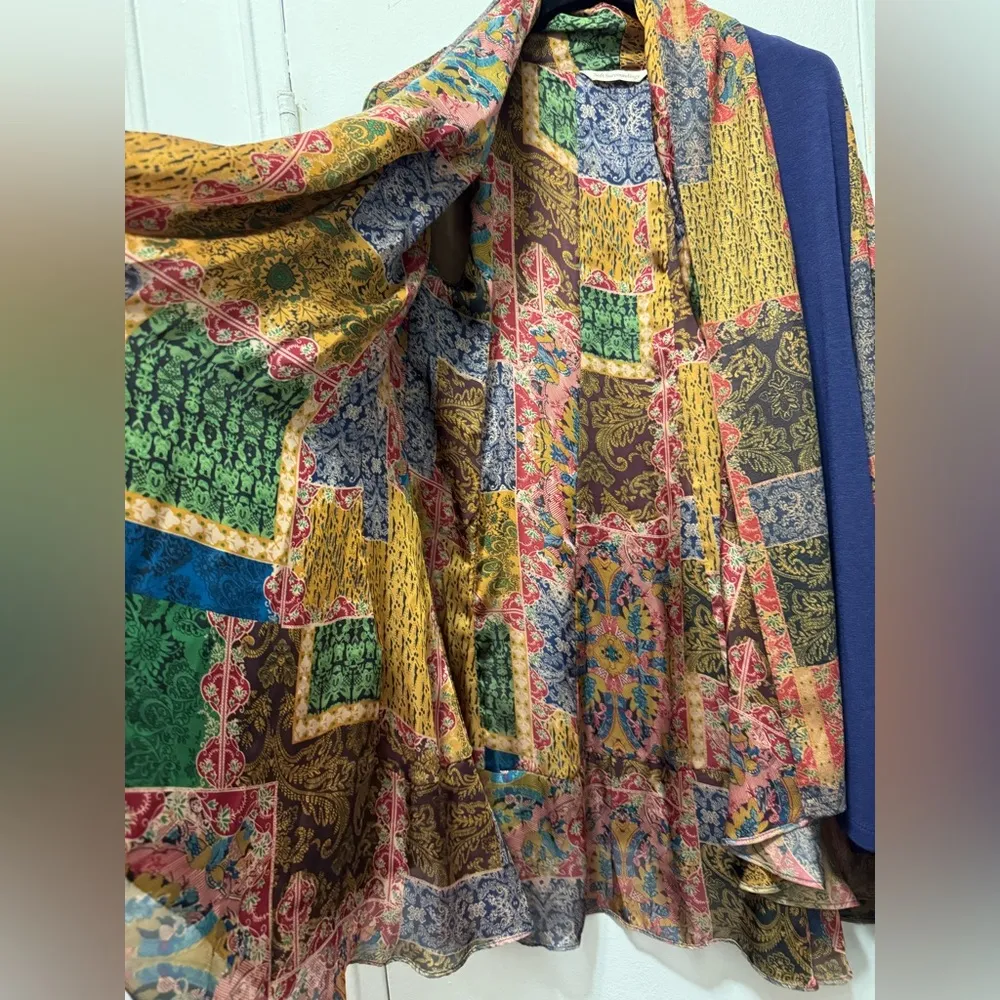 Soft Surroundings Izmir Topper Scarf Gold Blue Mixed Print Cardigan Boho - Image 5