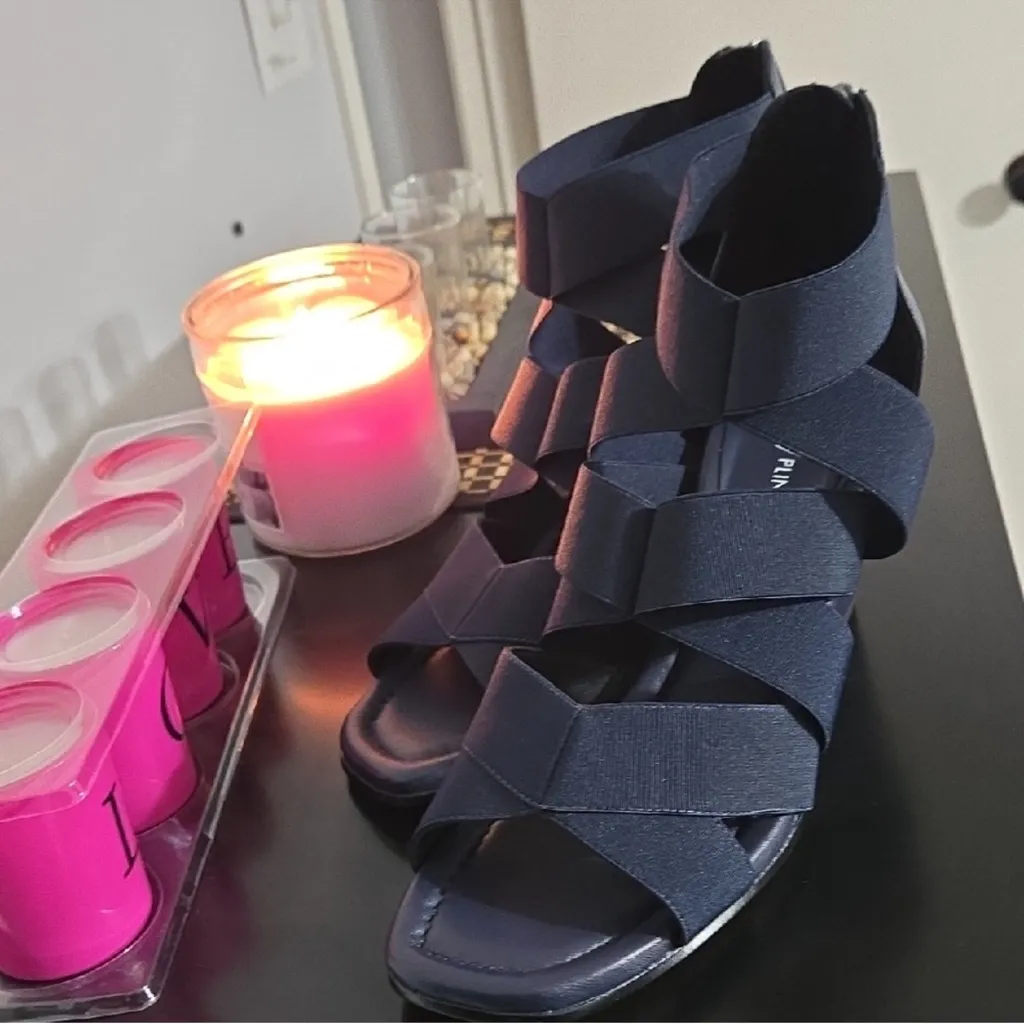 Donald J. Pliner Navy Strappy Wedges Blue Size 10 - Image 2