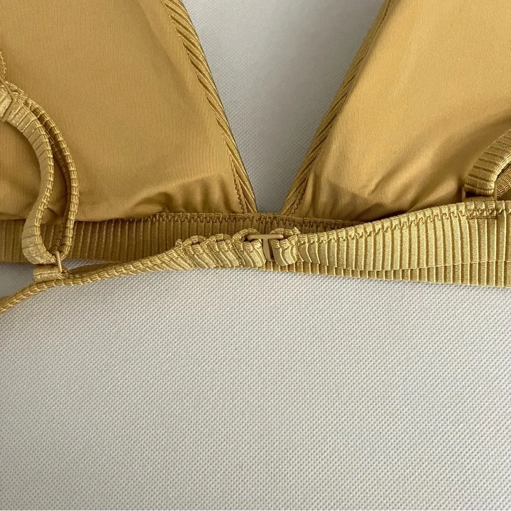 Aerie Triangle Ribbed Shine Plunge Bikini Top Size XL Yellow Gold - Image 6