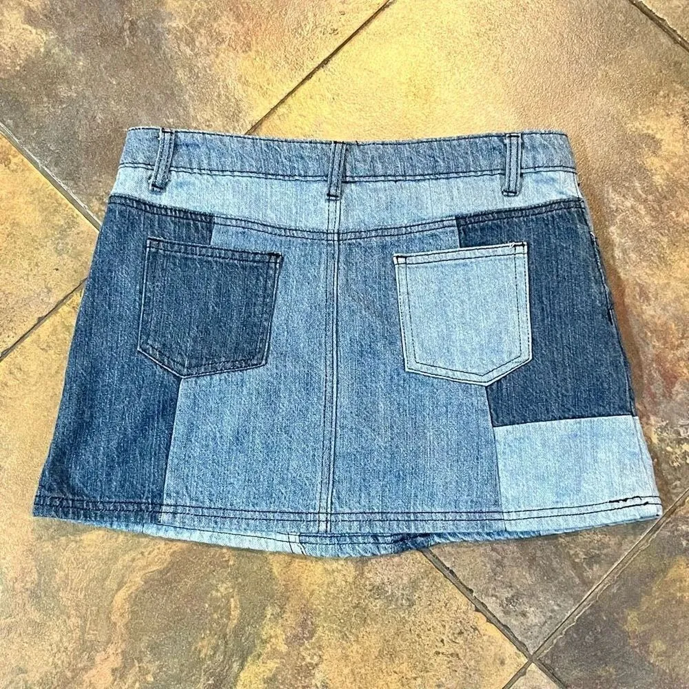 Gianni Bini Patchwork Denim Jean Skirt Medium - Image 7