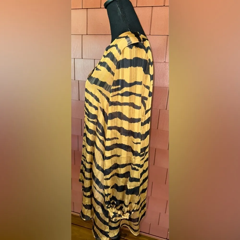 Adrienne Silky Animal Print Long Sleeve A Line Mini Dress - Image 3