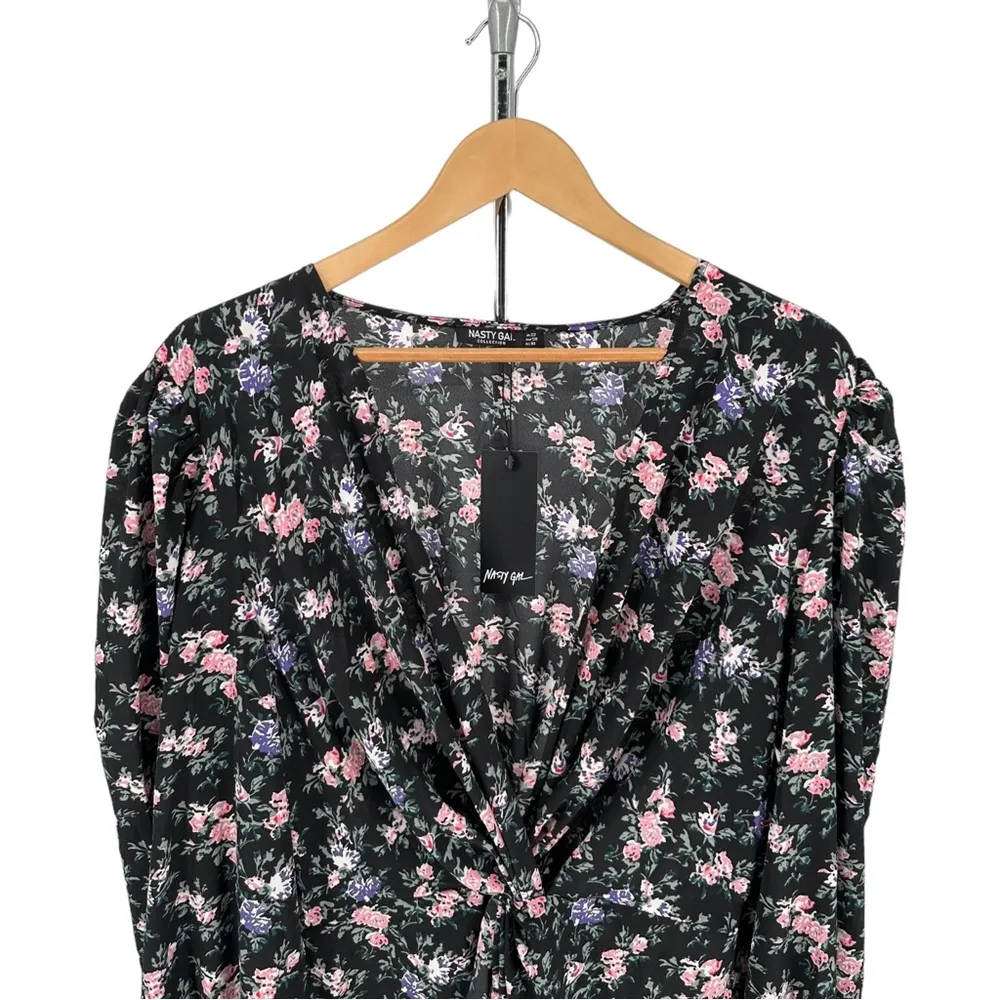 Nasty Gal Plus Size Floral Print Twist Mini Dress size 18 NWT Long Sleeves - Image 5