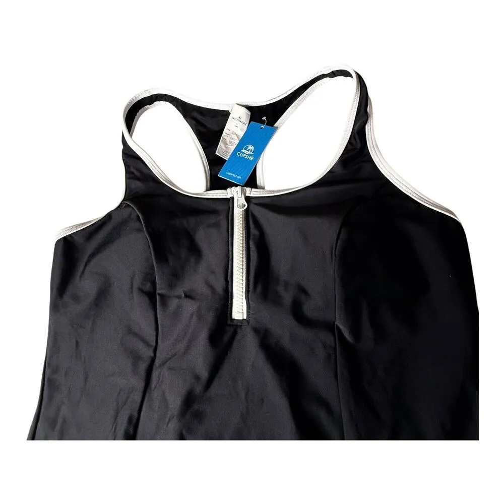 NEW Women's CUPSHE SWIMSUIT XL Black & White U-Neck Front Zip One-Piece Swim NWT - Image 8