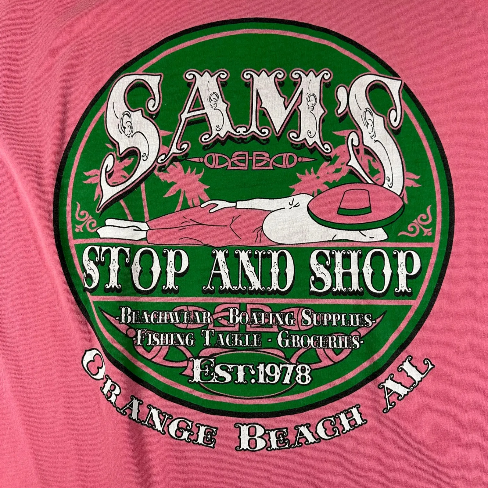 Sams Stop and Shop T-shirt Large Comfort Colors Orange Beach AL Graphic Tee - Image 2