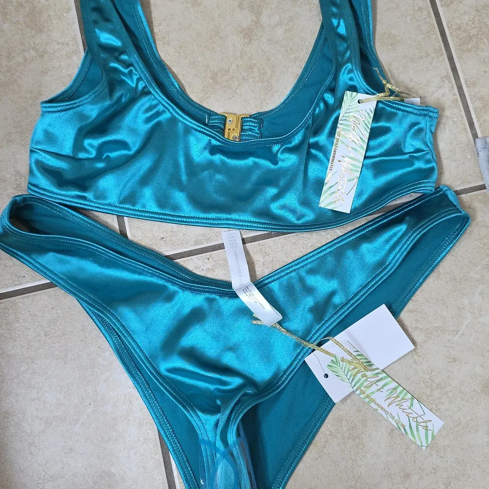 Wolf & Whistle Bikini Set Hannah High Shine Swimsuit Teal Size 10 NWT Green - Image 4