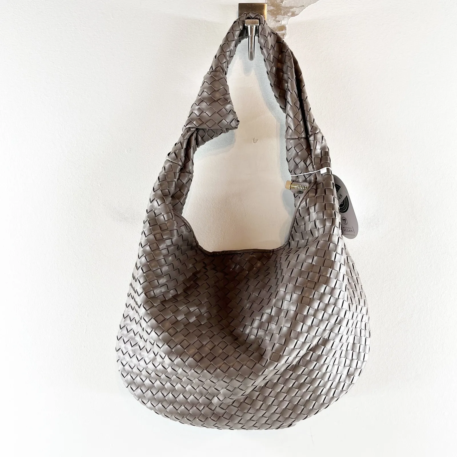 Melie Bianco Anthropologie Brigitte Woven Satchel Shoulder Bag Purse Gray - Image 5