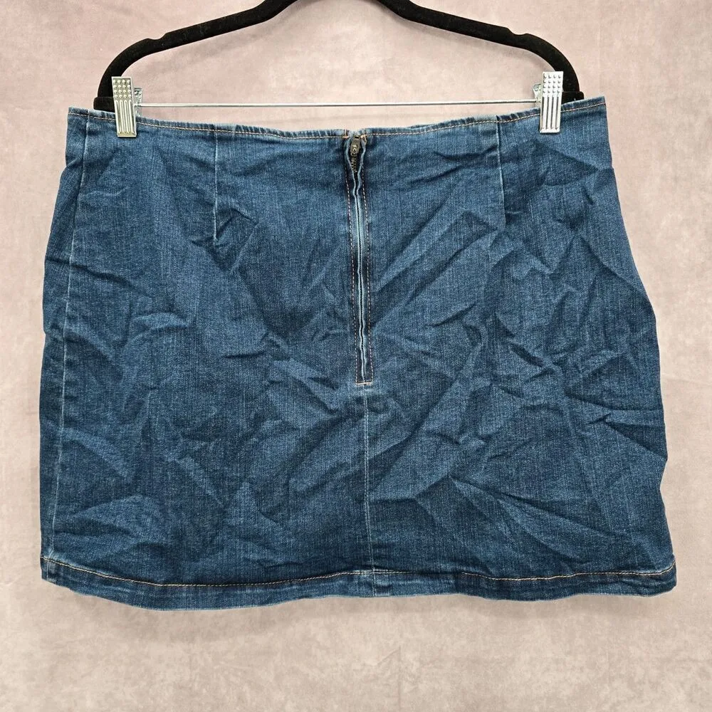 Wild Fable Blue Denim Jeans Short Mini Skirt Zip Up Size 18 - Image 2