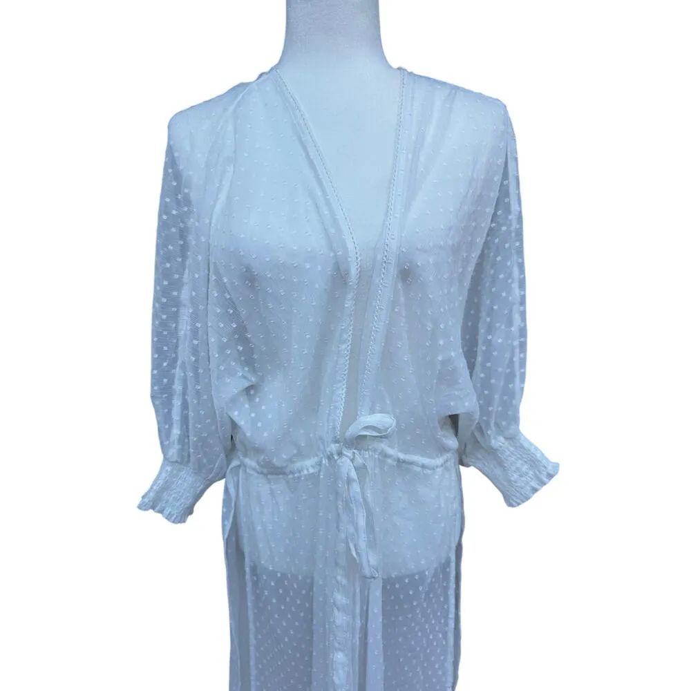 ABERCROMBIE AND FITCH White Swiss Dot Sheer Swim Cover Up One Size - Image 2
