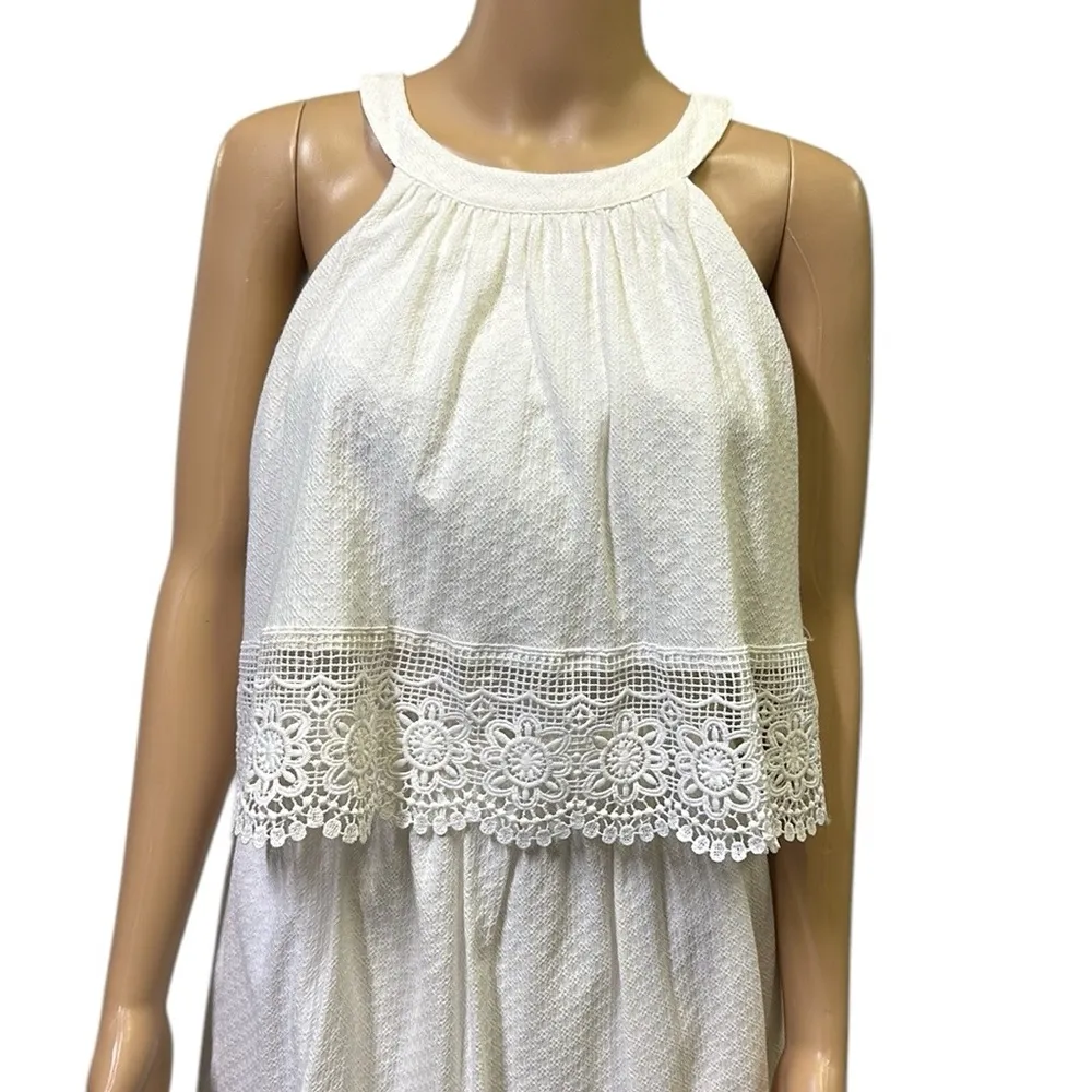 Skies Are Blue Creamy White Lace Sleeveless Zip Back Mini Dress Womens Large - Image 2
