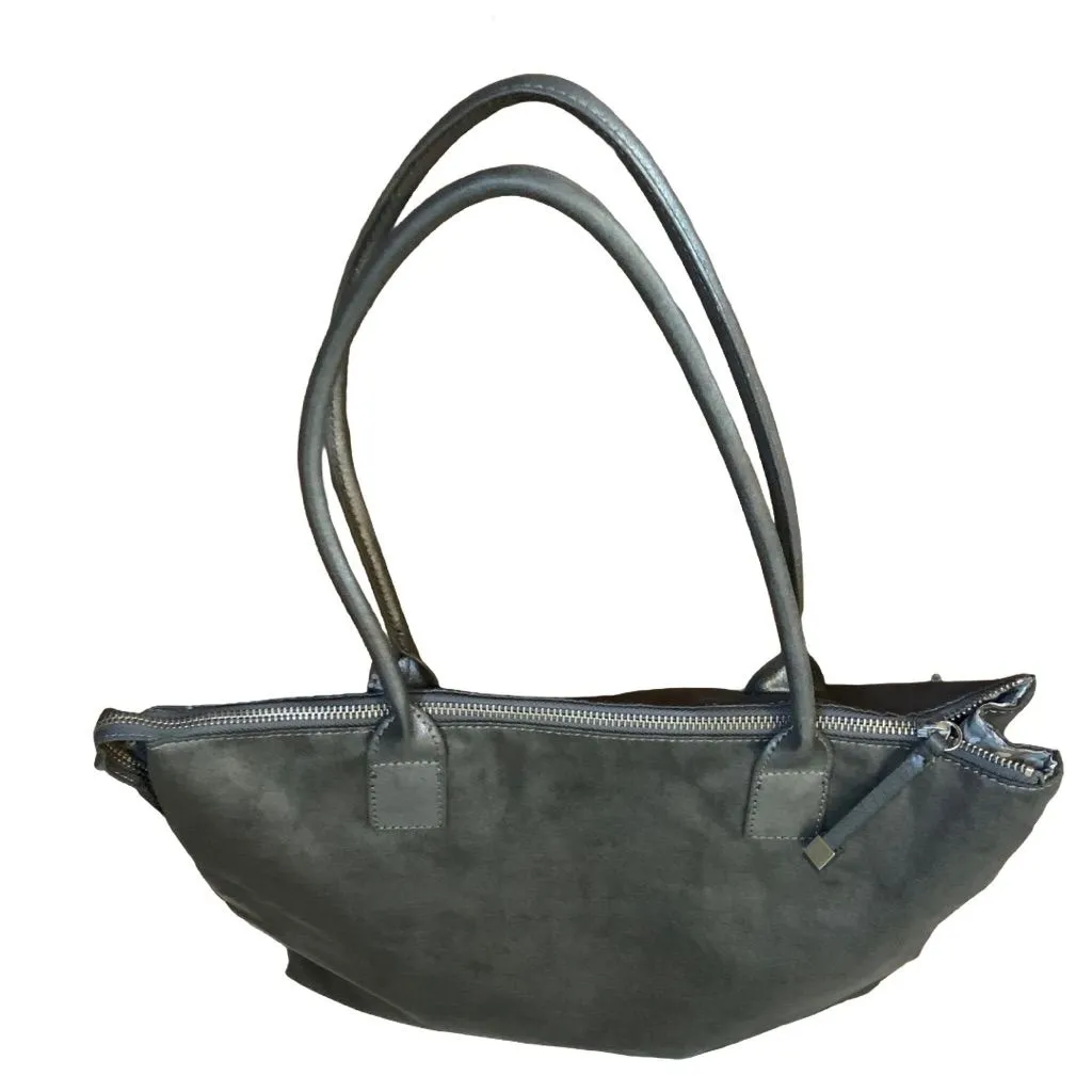 KIPLING GRAY LEATHER WITH NYLON WEAVE ACCENTS "CARLISA" TOTE SHOULDER BAG - Image 5