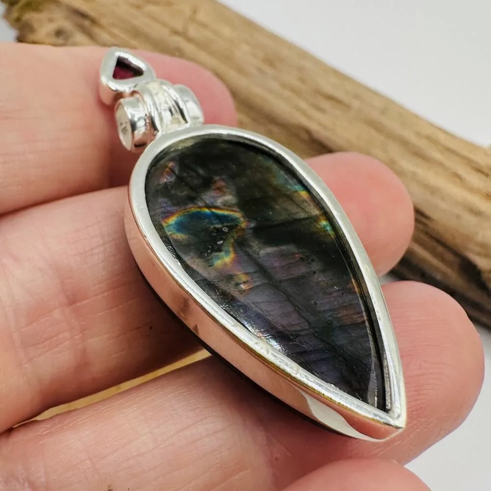 Purple Labradorite & Amethyst Pendant – Madagascar Gemstone, 925 Sterling Silver - Image 5