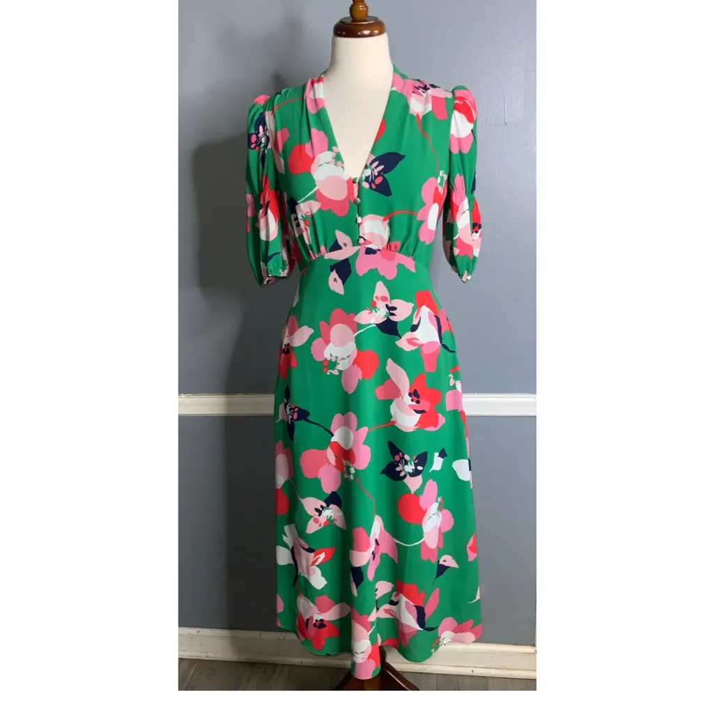 Vince Camuto Floral Pebble Crepe Midi Dress in Green Size 4 - Image 4