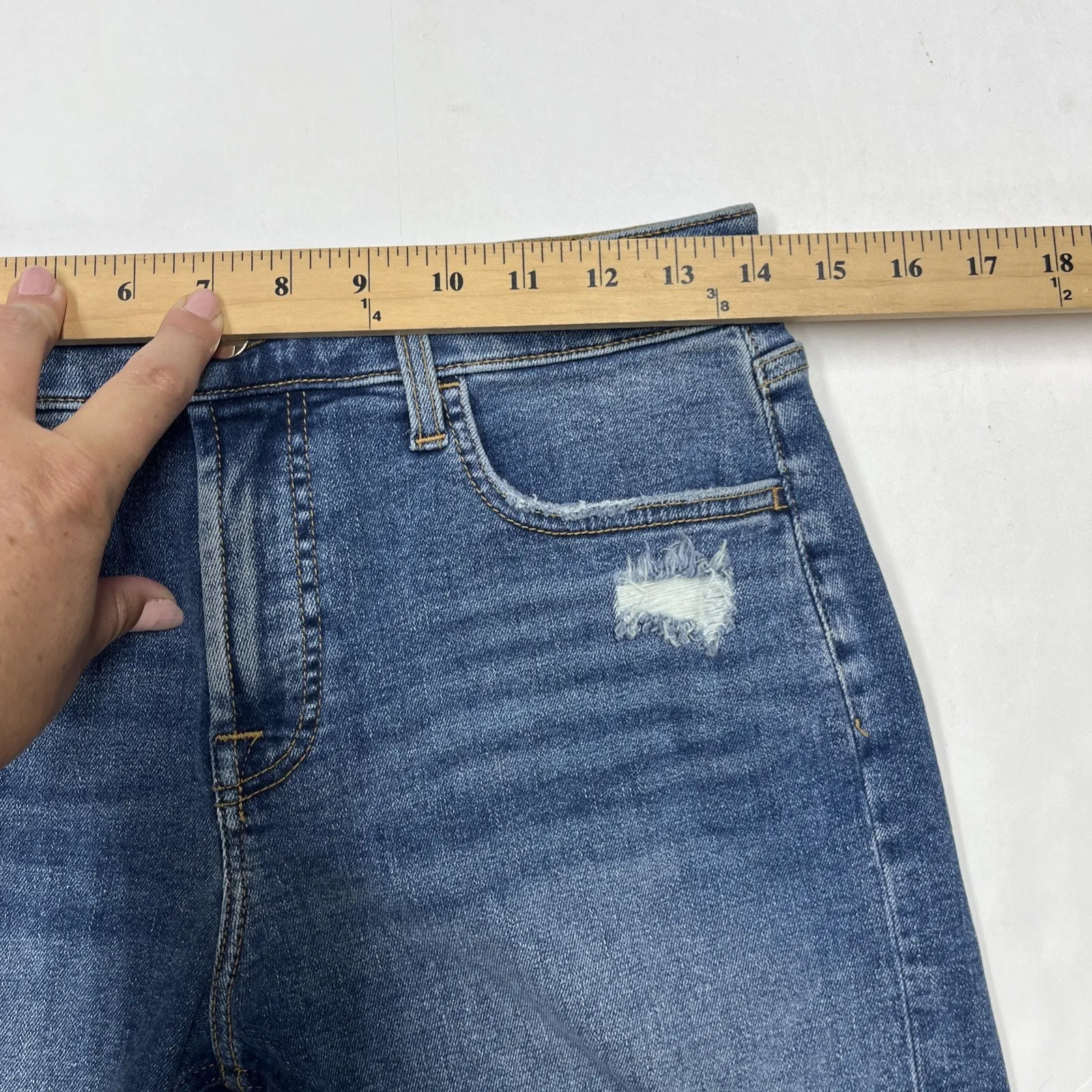 7 For All Mankind Jen7 Shorts Frayed Hem Womens Size 4 Stretch Blue Denim - Image 10