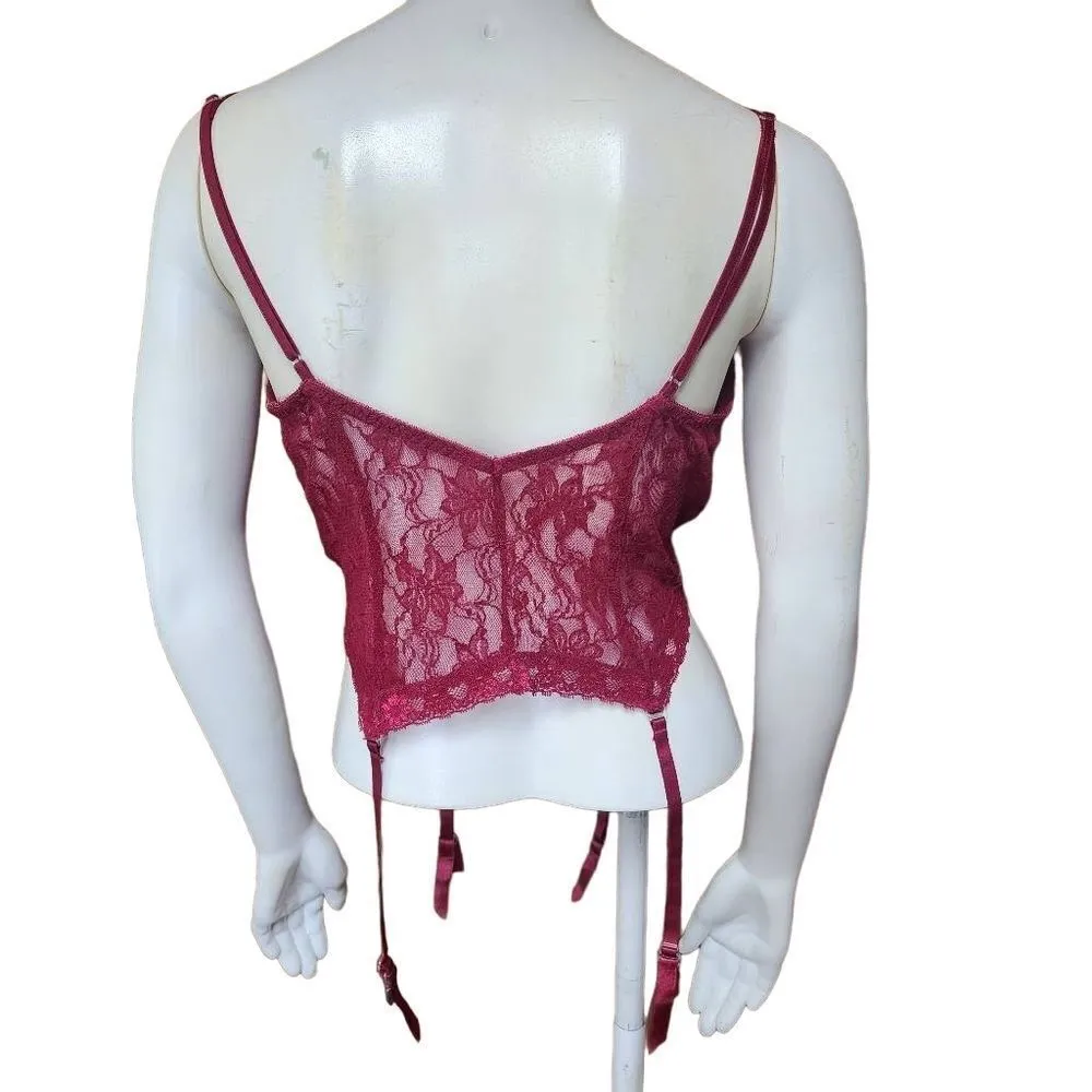 Frederick's of Hollywood Red Floral Lace Lingerie with Garter Clips (M) - Image 4