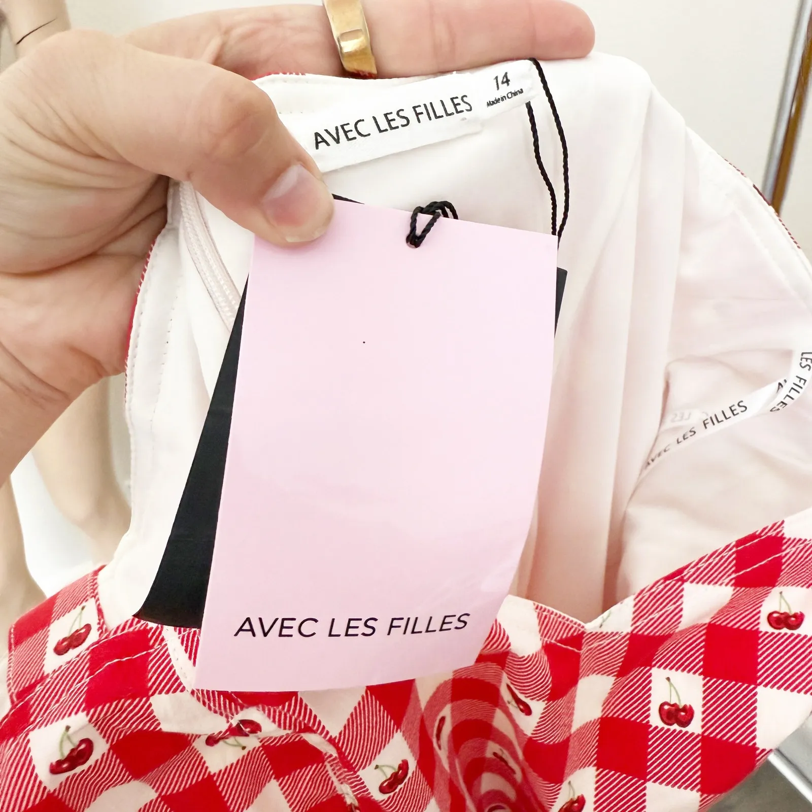 [Avec Les Filles] Cherry Gingham Sweetheart Neck Fit & Flare Midi Dress NWT 14 - Image 13