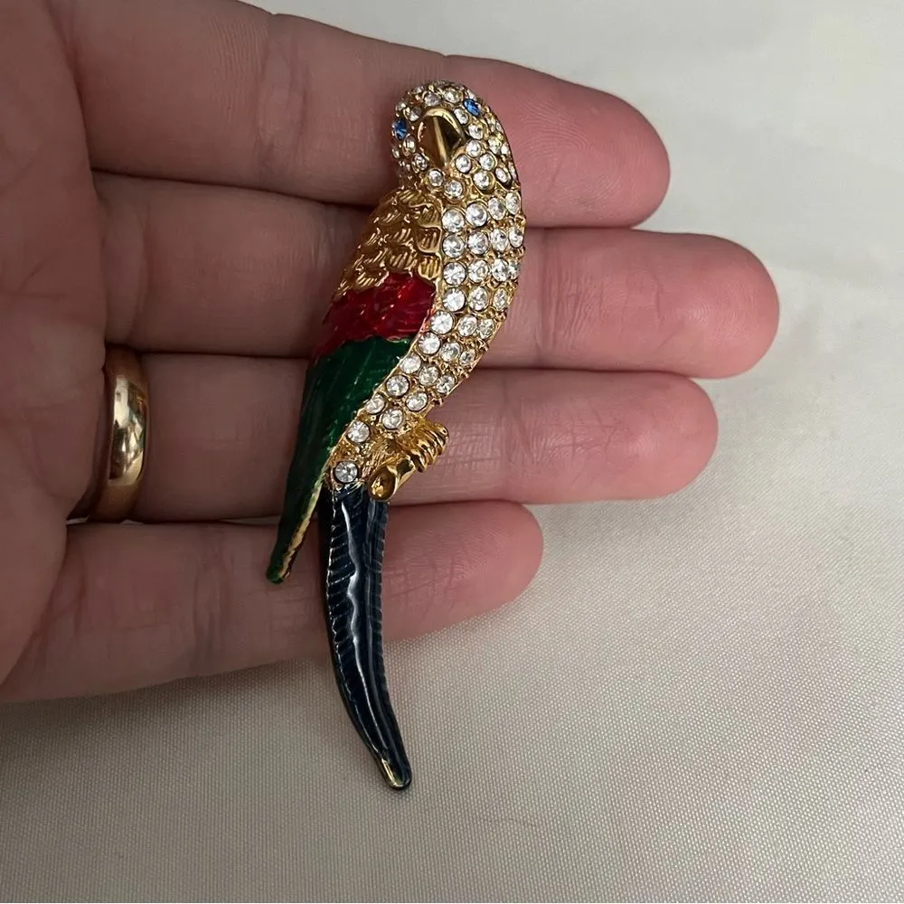 Vintage Giorgio Rhinestone Parrot Brooch Enamel Gold Bird Pin‎ Statement Costume - Image 6