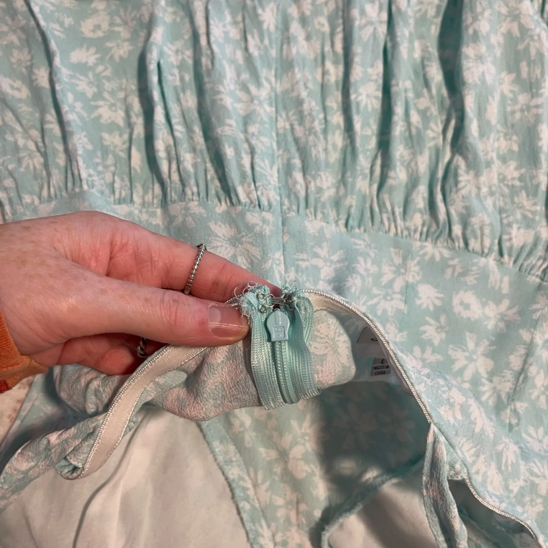 Light Blue Floral Dress with Tie Straps Size L - Image 7