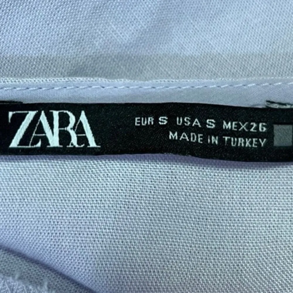 Zara Purple Linen Deep V-Neck 3/4 Balloon Sleeve Boxy Cropped Top Blouse Size S - Image 5