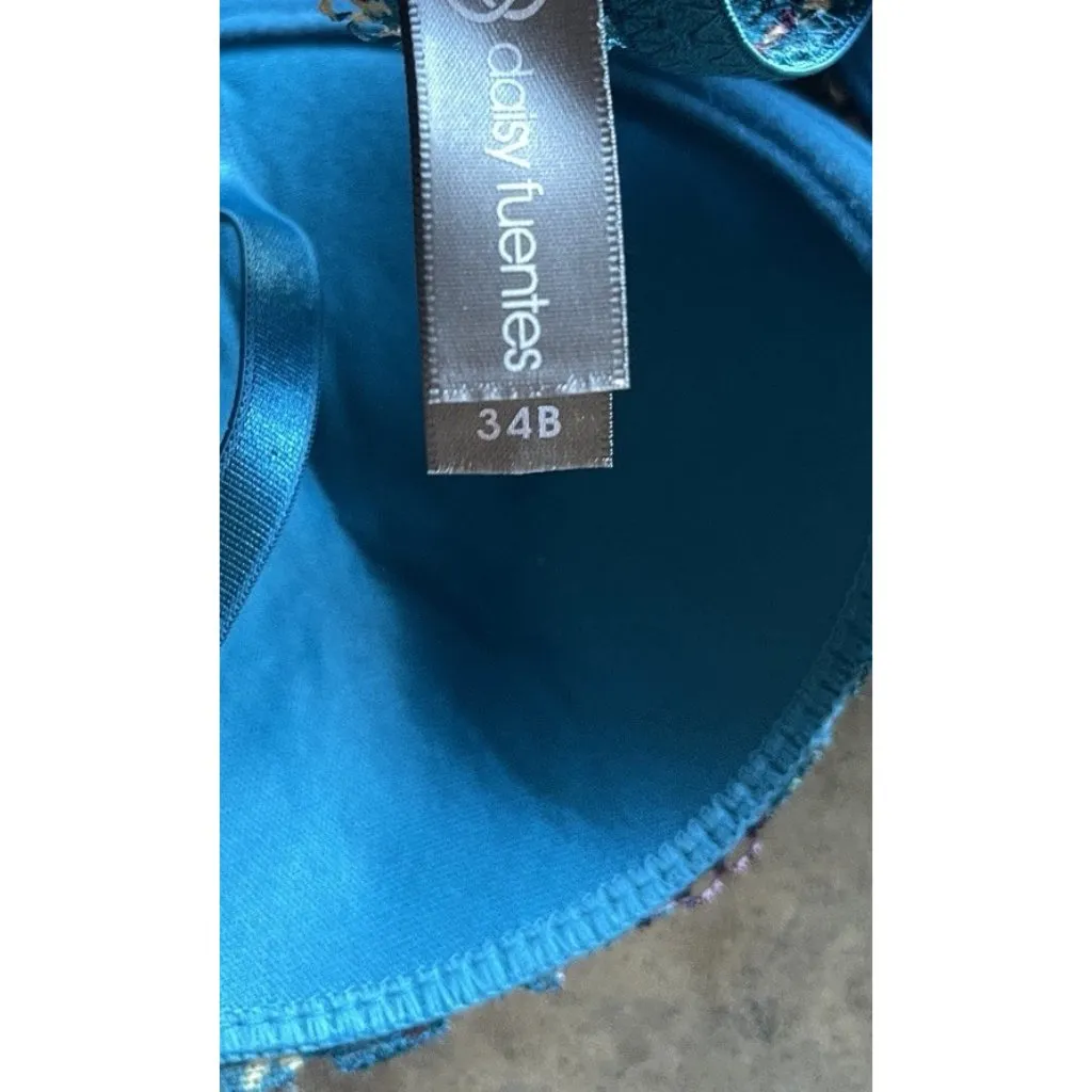 daisy fuentes Date Push-Up Padded Front Close Bra Teal Floral Women’s Sz 34B - Image 9