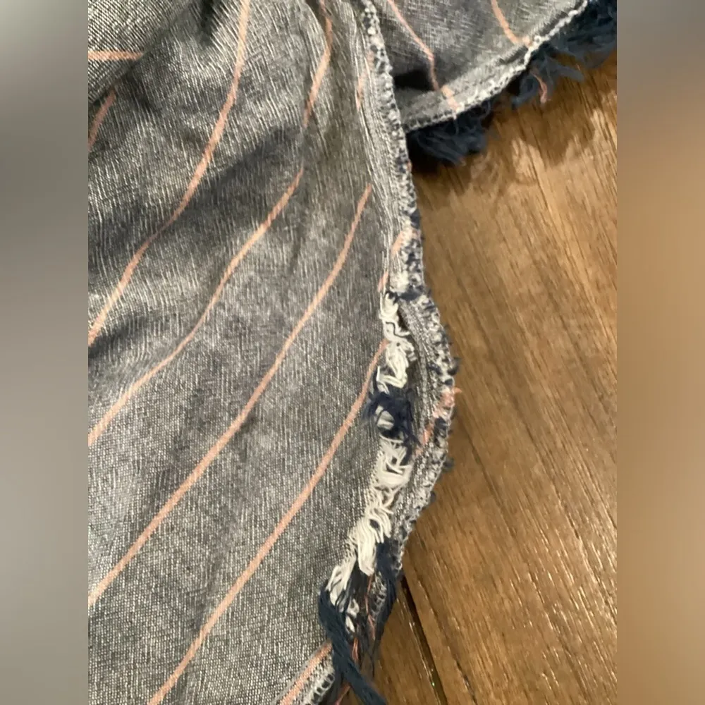 Harper Heritage blue cotton Chambray Frayed Hem  Shirt shift casual mini dress S - Image 10