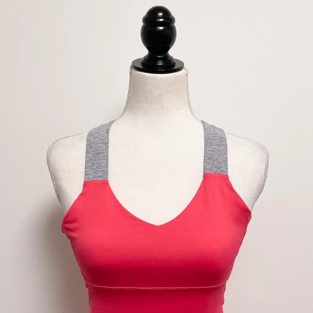 Lululemon Push Your Limits Tank Coral Salmon Gray Crossed Straps 6 *No Pads* - Image 3