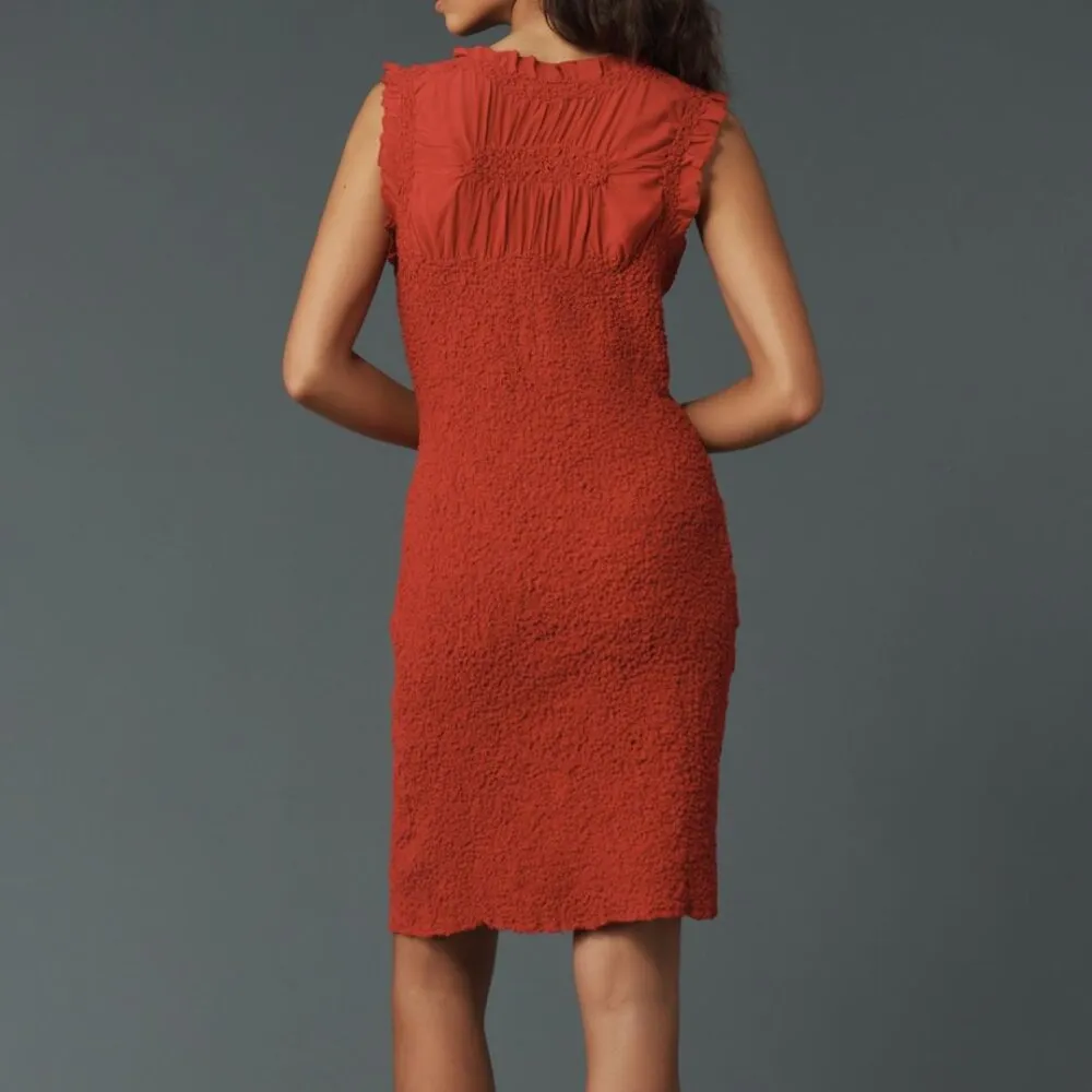 Anthropologie Textured Dress NWT ruffle trim mini pink (small) party bright - Image 7