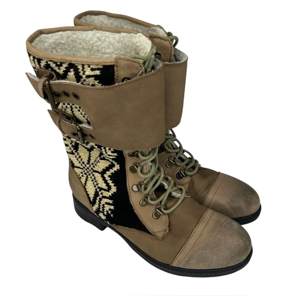 Kelsi Dagger Brown Ilya Womens Leather Block Heel Size 8 Mid Calf Sherpa Boots - Image 2