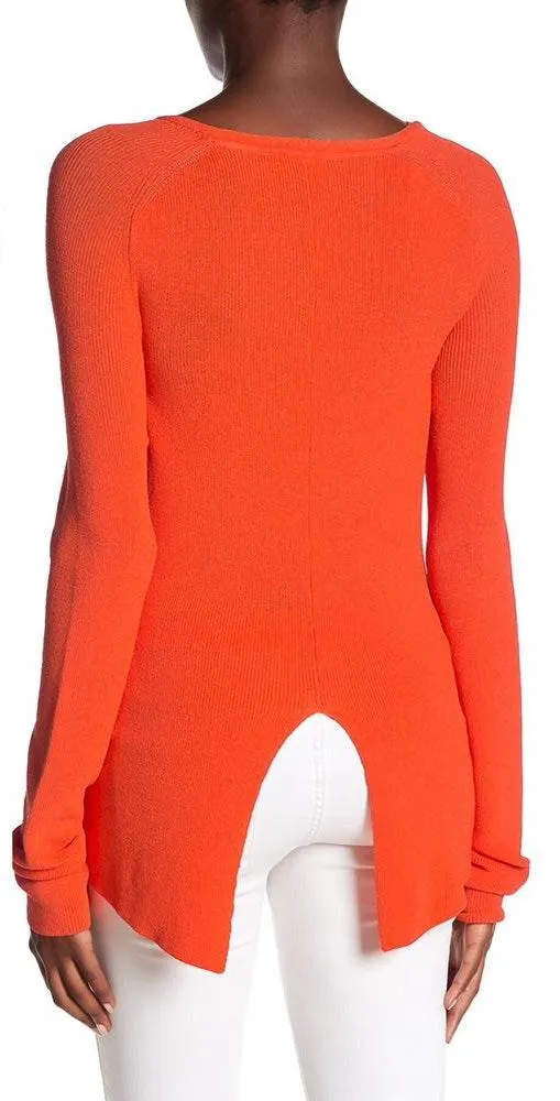 A.L.C. Rhodes Sweater in Guava Split Back V Neck - Image 4