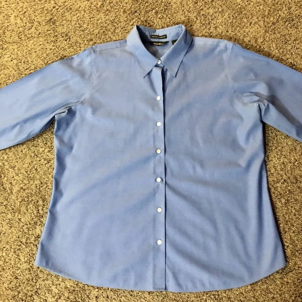 Eddie Bauer Wrinkle Resistant Blouse Womens XL Used Blue - Image 3