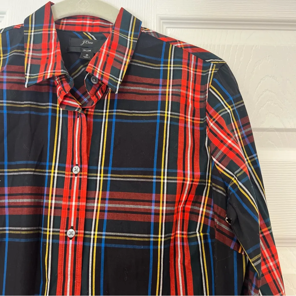 J Crew Slim Stretch Perfect Shirt Black Stewart Tartan Womens 6 Cotton Holiday - Image 3