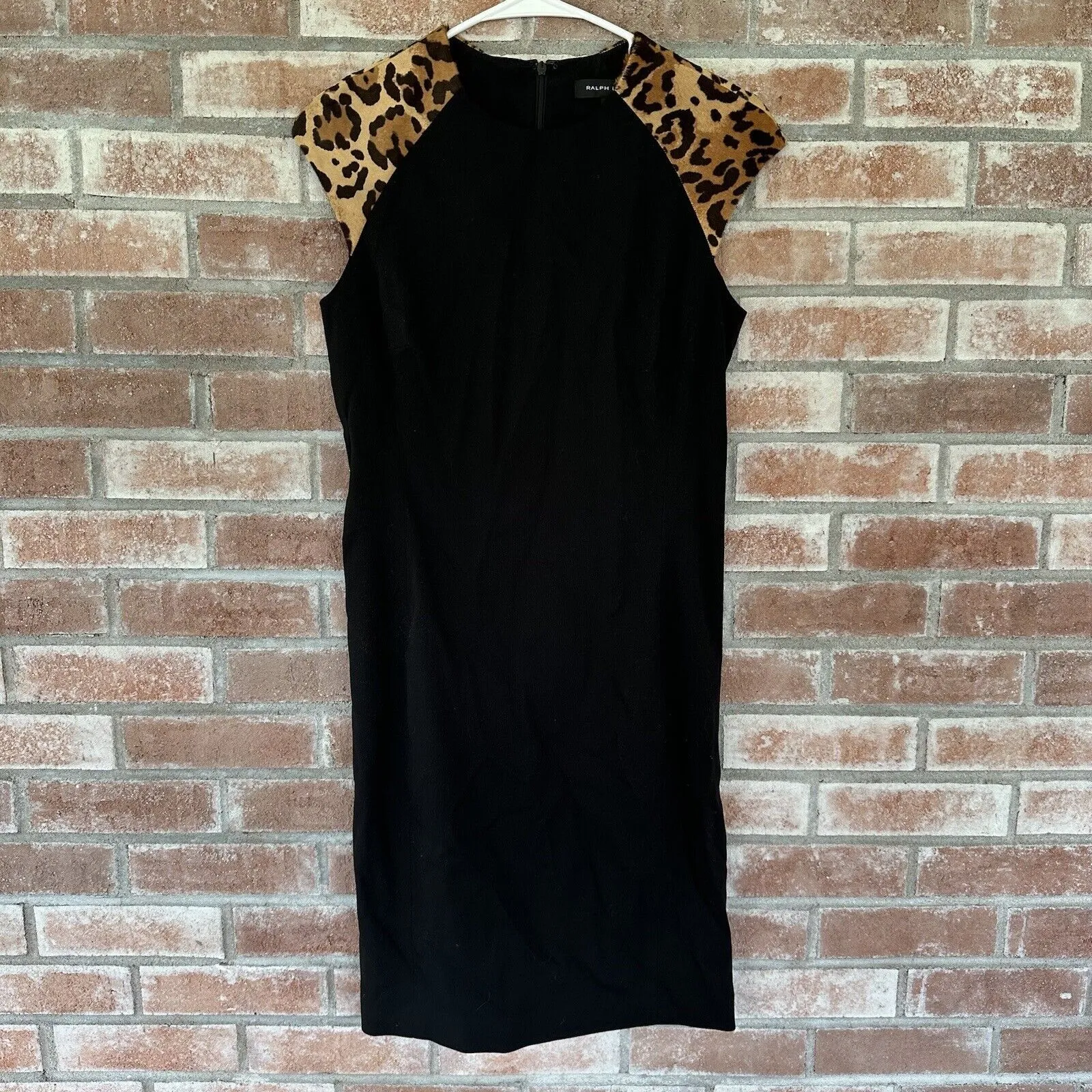 Ralph Lauren Black Label Virgin Wool Calf Hair Sheath Dress Leopard Print Size 6 - Image 3