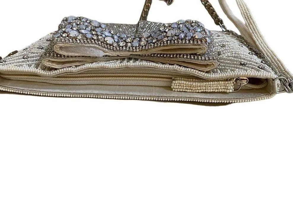 Mary Frances Cherish Embellished Bow Crossbody Bridal Clutch Handbag Purse w/COA - Image 10