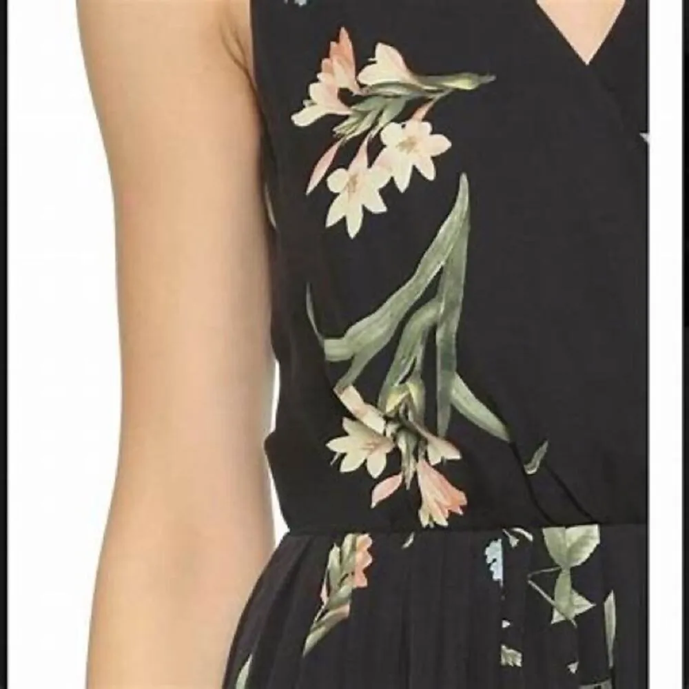 Joie Braydon Black Floral Print Sleeveless Silk Surplice Mini Dress Size Medium
