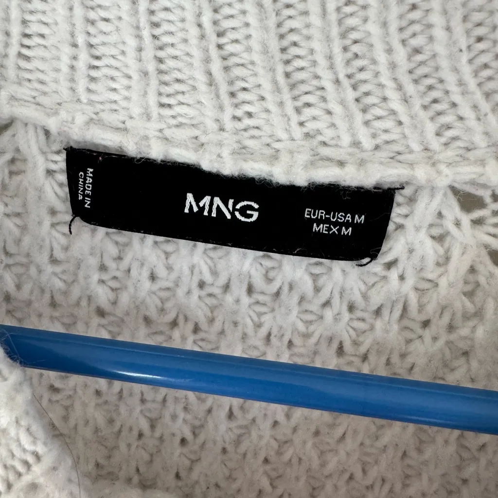 Mango White Crew Neck Sweater with Textured Knit - Image 2