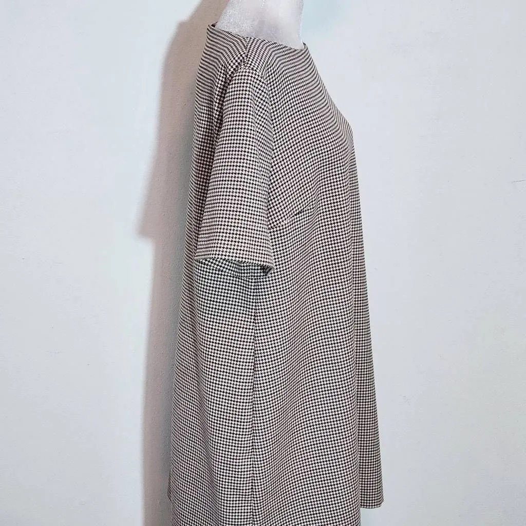Zara Brown and Black Houndstooth Mini Shift Dress Size Large Preppy Mini Dress - Image 5