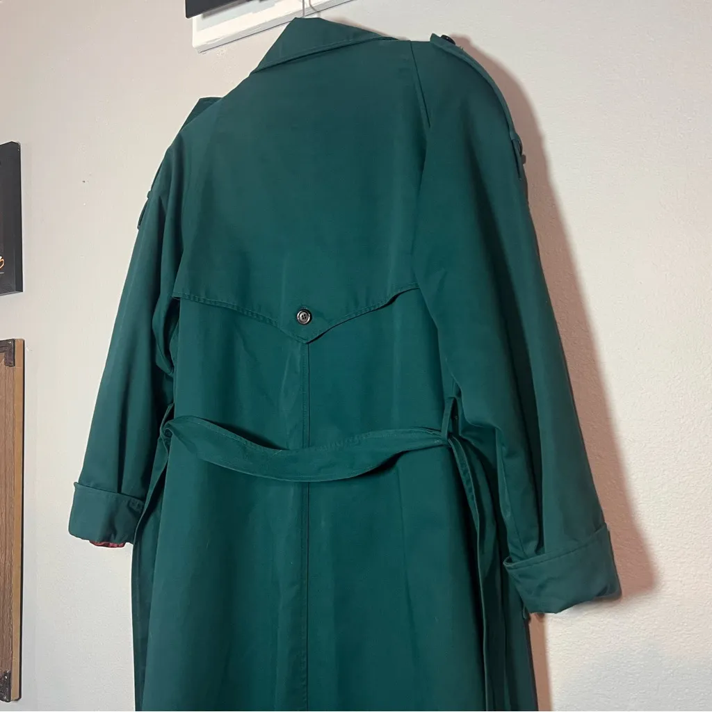 Vintage Double Breasted Trench Coat Womens Teal Green Size 12 Lined Long Belted - Image 6