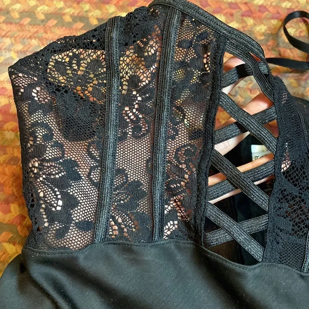 RETRO Y2K RAMPAGE BLACK LACE LINGERIE SLIP DRESS - Image 7