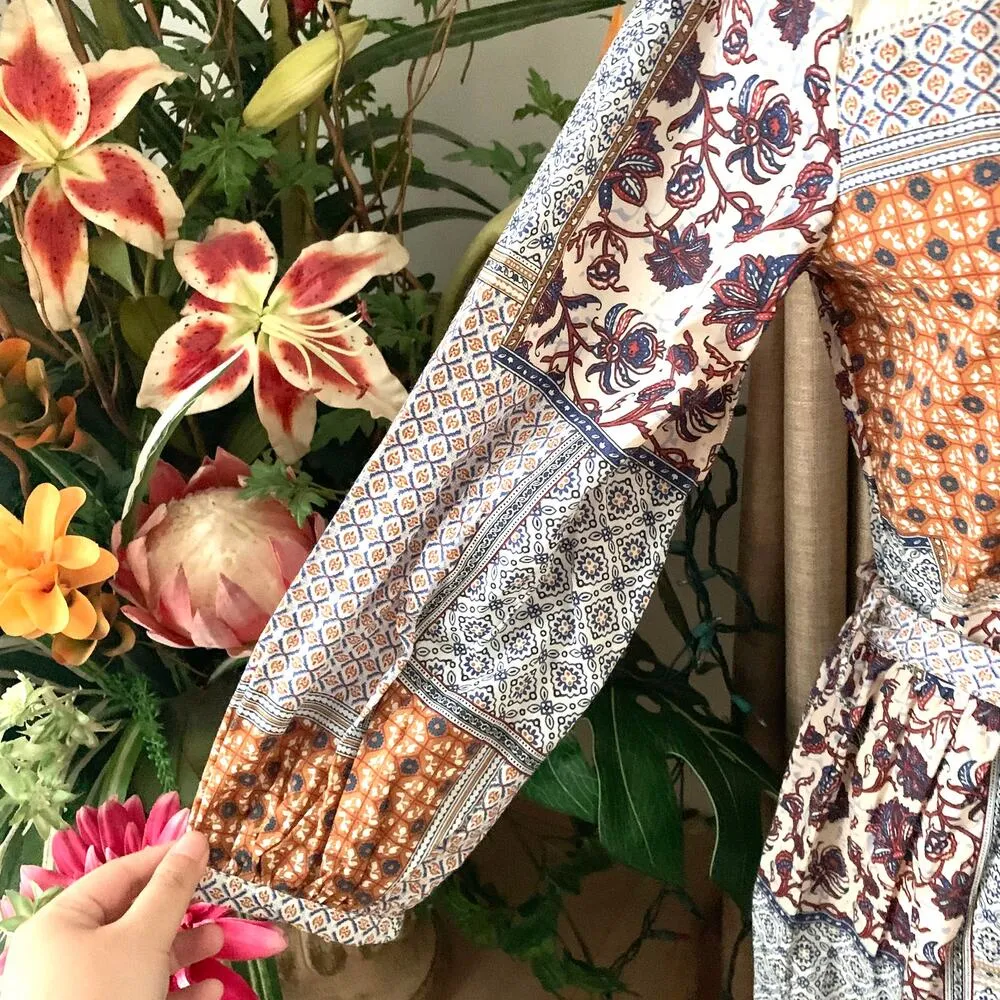 Zara Belted Patchwork Cottagecore Printed Shirt Dress in Multicolor - Image 9